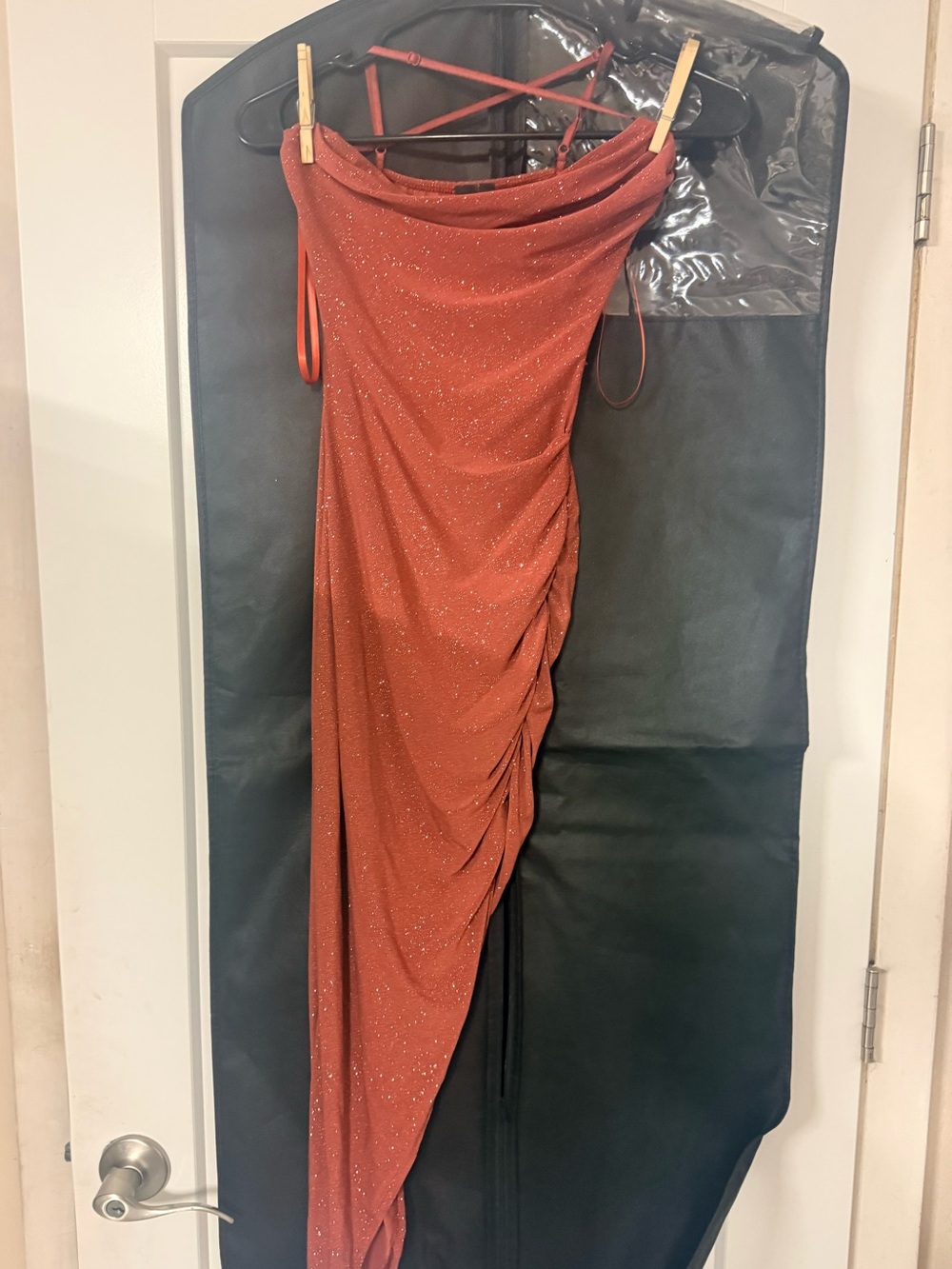 Windsor sparkly burnt orange slit dress